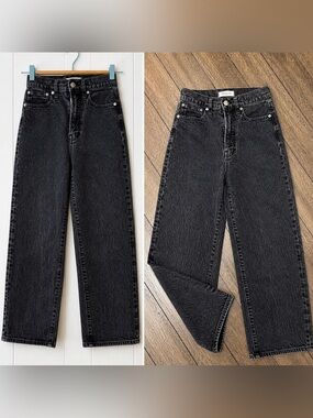 Madewell Perfect Vintage Wide-Leg Jeans Washed Black High Rise 23‎ 90s Grunge